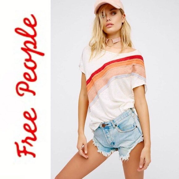 WE THE FREE by FREE PEOPLE "Thien" Retro Rainbow Oversized Tee, EUC, Size XS - Picture 1 of 10
